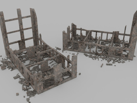 Ruined Buildings - Low Poly - Game Ready - PBR 3Dモデル