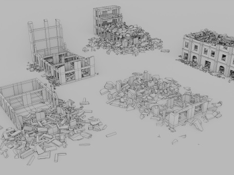 Ruined Buildings - Low Poly - Game Ready - PBR 3Dモデル