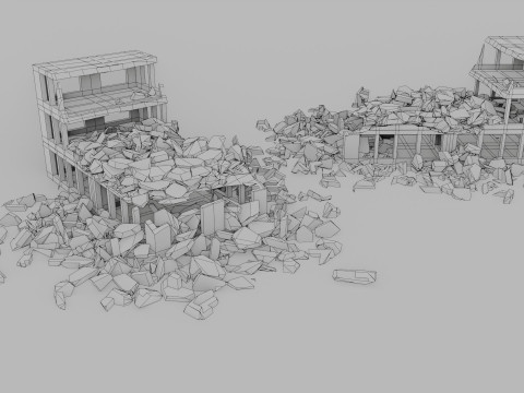 Ruined Buildings - Low Poly - Game Ready - PBR 3Dモデル