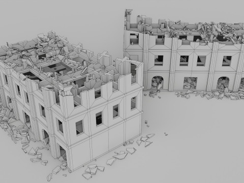 Ruined Buildings - Low Poly - Game Ready - PBR 3Dモデル