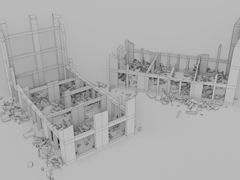 Ruined Buildings - Low Poly - Game Ready - PBR 3Dモデル
