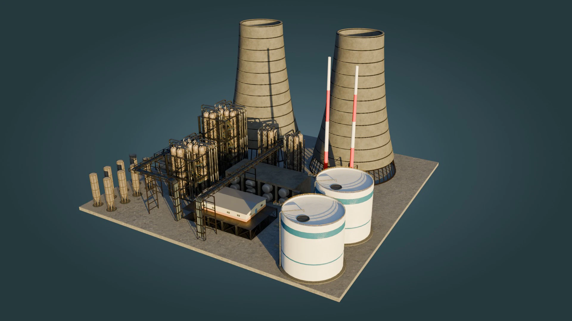 Refinery Unit - Low Poly - Game Ready - PBR 3D Model .c4d .max .obj .3ds .fbx .stl .blend 