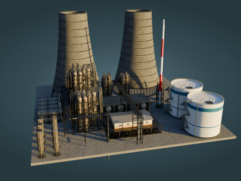 Refinery Unit - Low Poly - Game Ready - PBR Modèle 3D