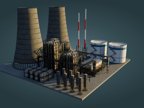 Refinery Unit - Low Poly - Game Ready - PBR Modèle 3D