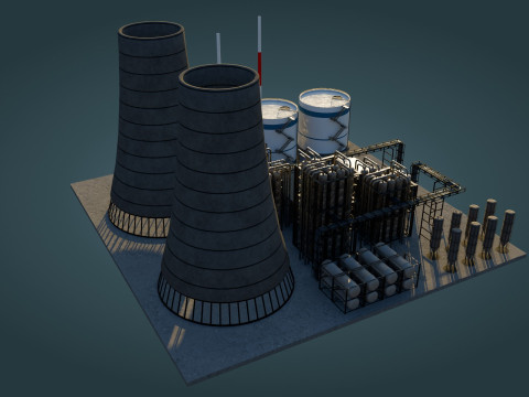 Refinery Unit - Low Poly - Game Ready - PBR Modèle 3D