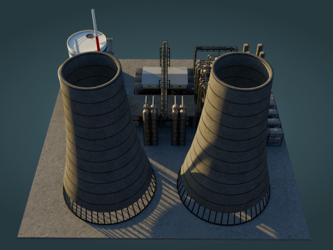 Refinery Unit - Low Poly - Game Ready - PBR Modèle 3D
