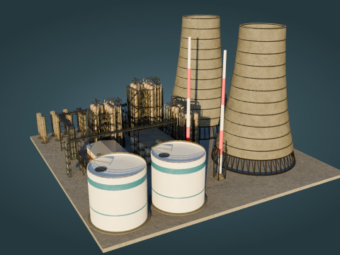 Refinery Unit - Low Poly - Game Ready - PBR Modèle 3D