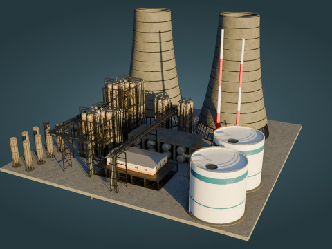 Refinery Unit - Low Poly - Game Ready - PBR Modèle 3D