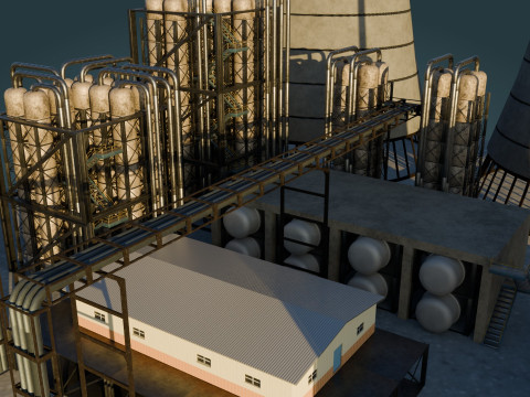Refinery Unit - Low Poly - Game Ready - PBR Modèle 3D