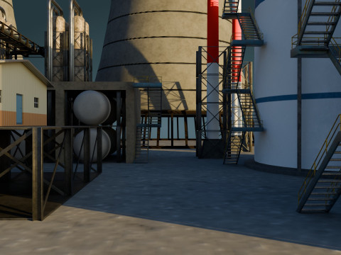 Refinery Unit - Low Poly - Game Ready - PBR Modèle 3D