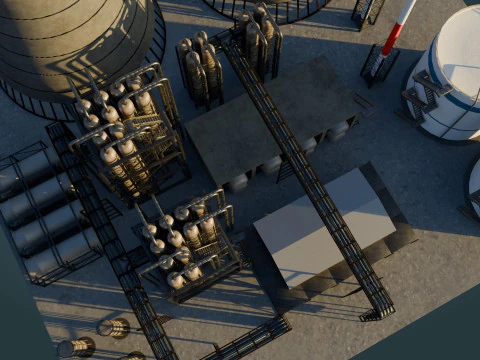 Refinery Unit - Low Poly - Game Ready - PBR 3D Model