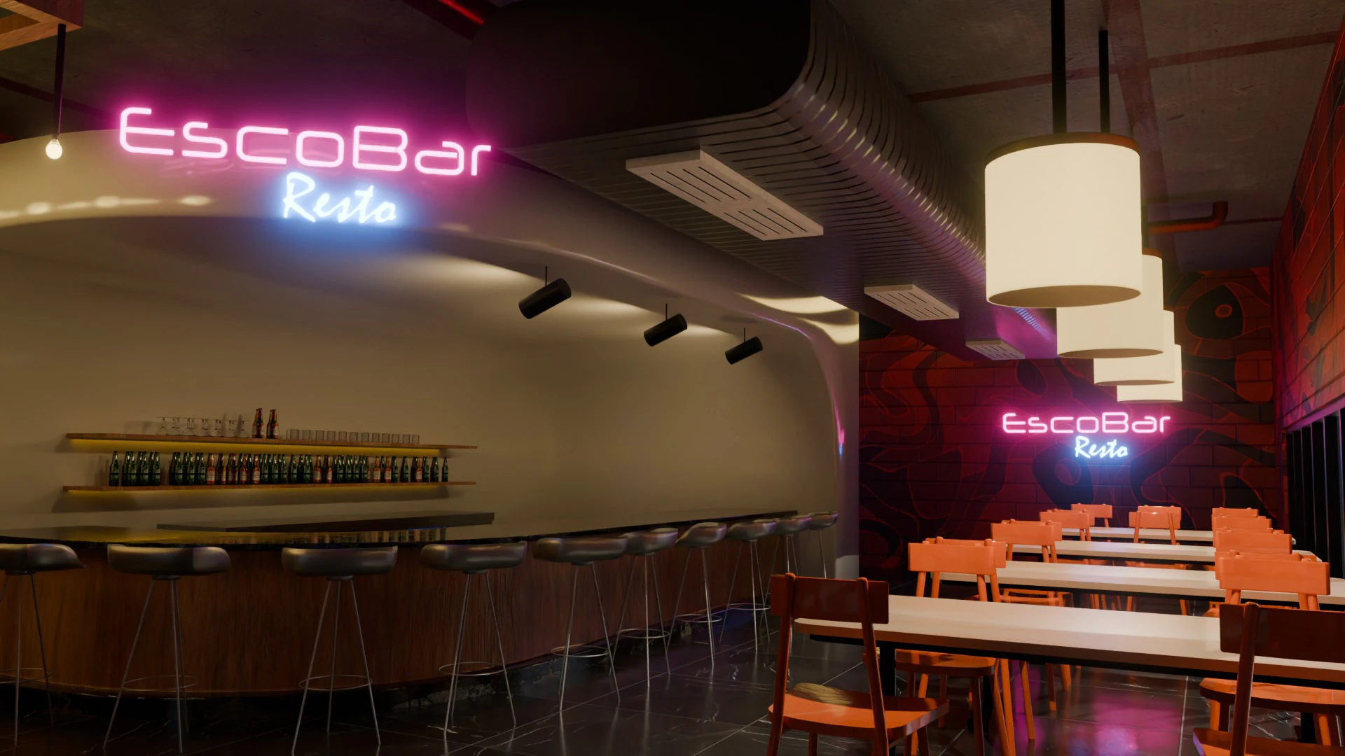 Bar-Interieur &ndash; Low Poly 3D Modell .c4d .max .obj .3ds .fbx .stl .blend 