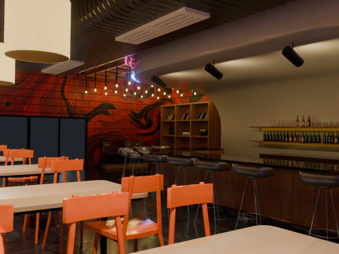 Bar-Interieur &ndash; Low Poly 3D Modell