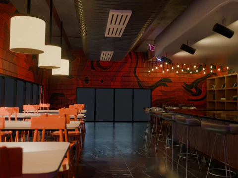 Bar-Interieur &ndash; Low Poly 3D Modell