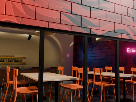 Bar-Interieur &ndash; Low Poly 3D Modell