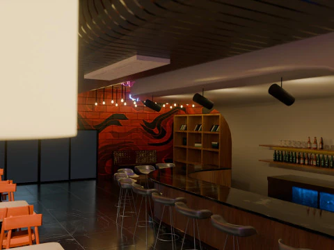 Bar-Interieur &ndash; Low Poly 3D Modell