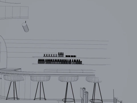 Bar-Interieur &ndash; Low Poly 3D Modell