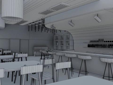 Bar-Interieur &ndash; Low Poly 3D Modell