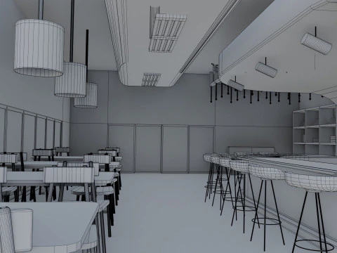 Bar-Interieur &ndash; Low Poly 3D Modell