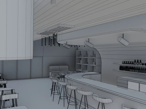 Bar-Interieur &ndash; Low Poly 3D Modell