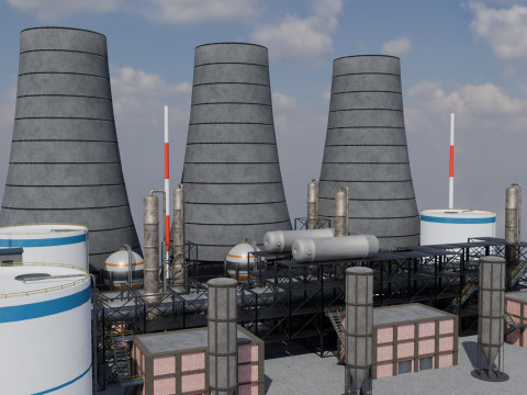 Jednostka rafineryjna — Low-poly — Gotowa do gry — PBR Model 3D