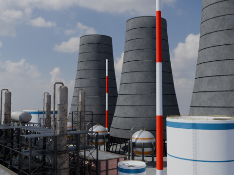 Jednostka rafineryjna — Low-poly — Gotowa do gry — PBR Model 3D