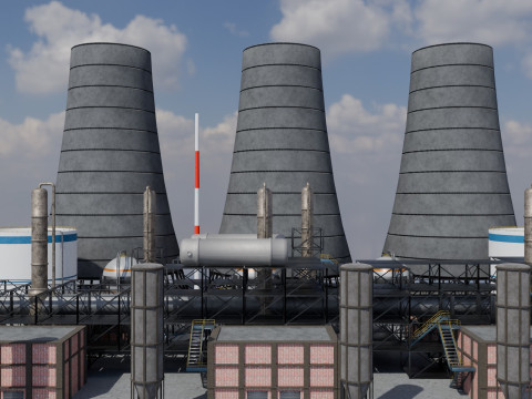 Jednostka rafineryjna — Low-poly — Gotowa do gry — PBR Model 3D