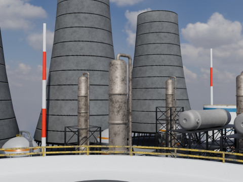 Jednostka rafineryjna — Low-poly — Gotowa do gry — PBR Model 3D