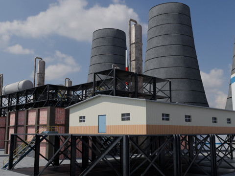 Jednostka rafineryjna — Low-poly — Gotowa do gry — PBR Model 3D