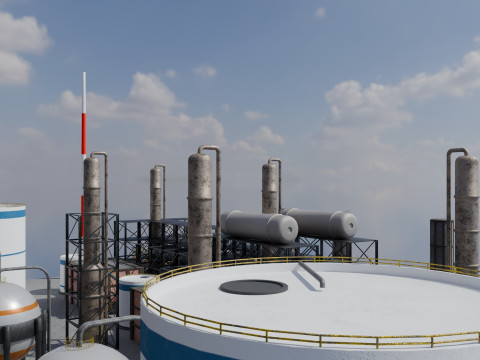 Jednostka rafineryjna — Low-poly — Gotowa do gry — PBR Model 3D