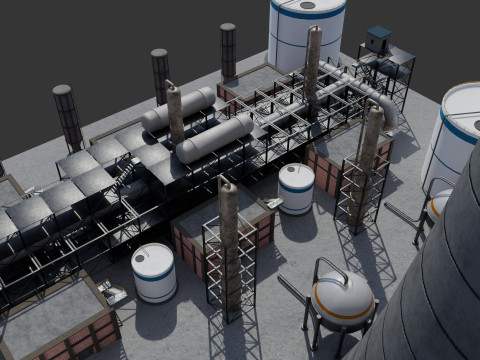 Jednostka rafineryjna — Low-poly — Gotowa do gry — PBR Model 3D
