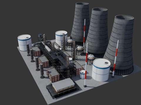 Jednostka rafineryjna — Low-poly — Gotowa do gry — PBR Model 3D