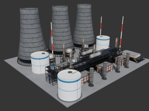 Jednostka rafineryjna — Low-poly — Gotowa do gry — PBR Model 3D