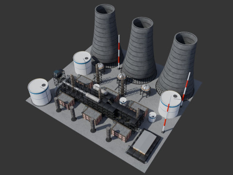 Jednostka rafineryjna — Low-poly — Gotowa do gry — PBR Model 3D