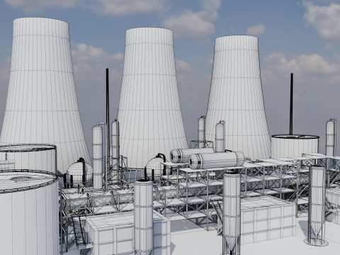 Jednostka rafineryjna — Low-poly — Gotowa do gry — PBR Model 3D
