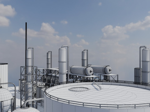 Jednostka rafineryjna — Low-poly — Gotowa do gry — PBR Model 3D