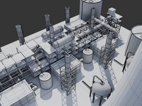 Jednostka rafineryjna — Low-poly — Gotowa do gry — PBR Model 3D