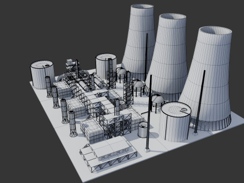 Jednostka rafineryjna — Low-poly — Gotowa do gry — PBR Model 3D