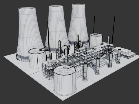 Jednostka rafineryjna — Low-poly — Gotowa do gry — PBR Model 3D