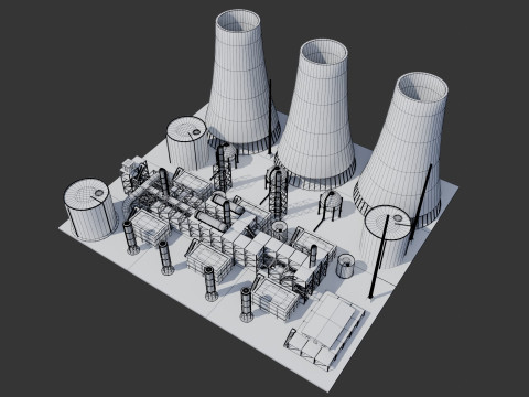 Jednostka rafineryjna — Low-poly — Gotowa do gry — PBR Model 3D