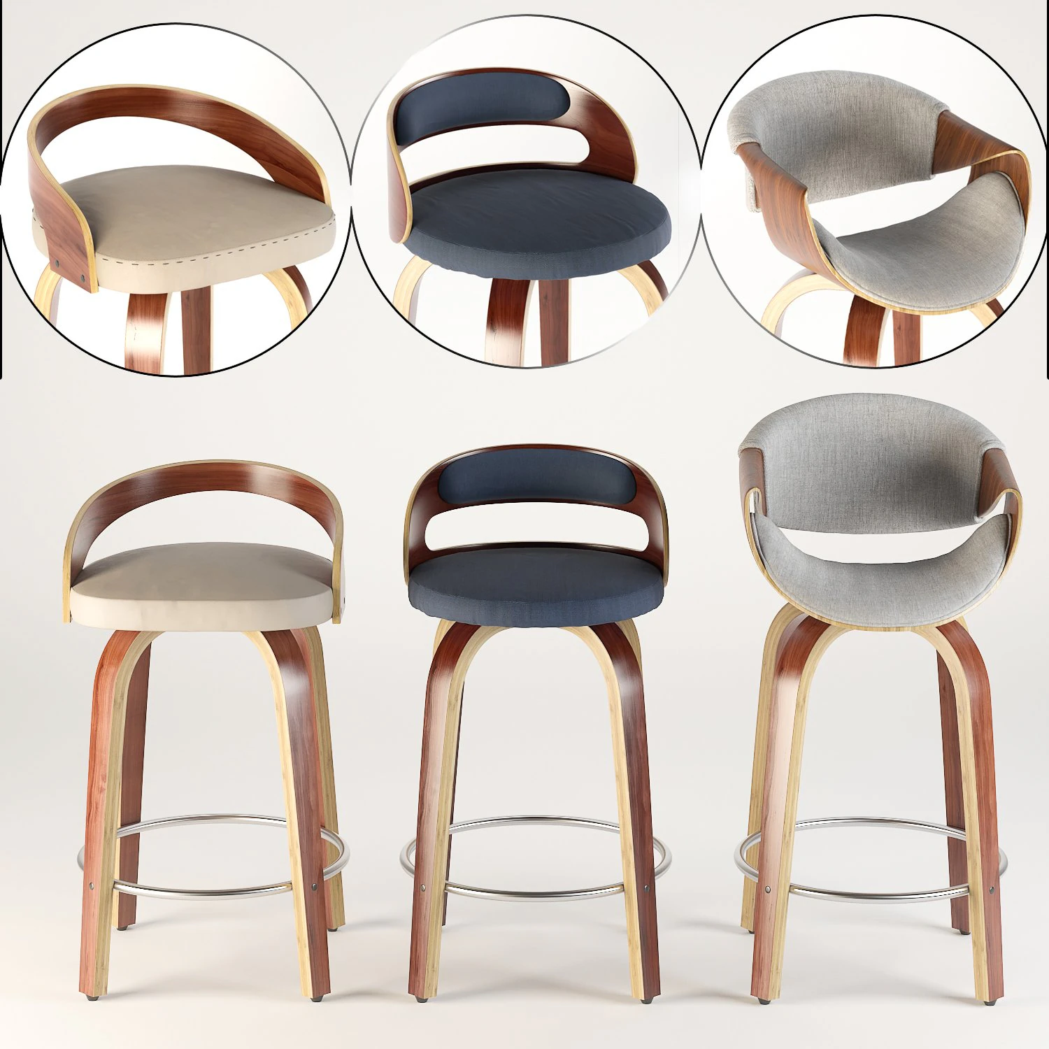 3 bar and counter swivel stool - set01 3D Model .c4d .max .obj .3ds .fbx .stl .blend 