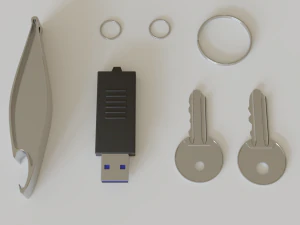 realistic key set with usb and bottle opener 3D Model