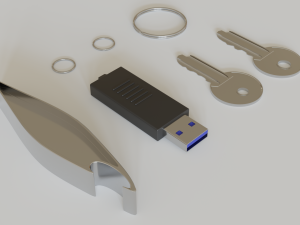 realistic key set with usb and bottle opener Modello 3D