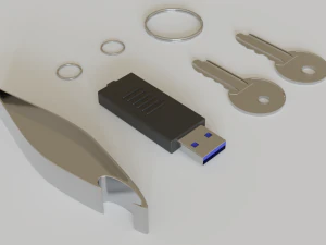 realistic key set with usb and bottle opener 3D Model