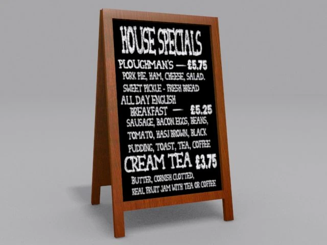 street menu board 3D Model .c4d .max .obj .3ds .fbx .stl .blend 