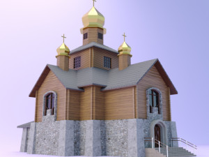 church with a wooden log house 3D Model