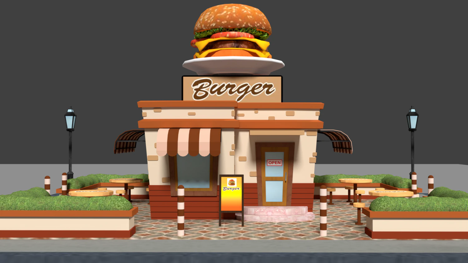 cartoon burger house 3D Model .c4d .max .obj .3ds .fbx .stl .blend