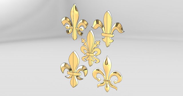 collection of 5 lys flower fleur de lys Modelo de impresión 3D .c4d .max .obj .3ds .fbx .stl .blend 