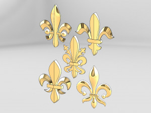 collection of 5 lys flower fleur de lys 3D-printmodel