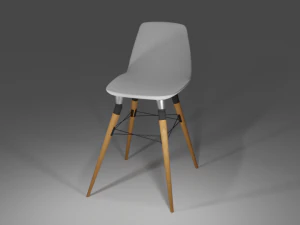 나무 다리가 있는 현대적인 흰색 의자 3D 모델